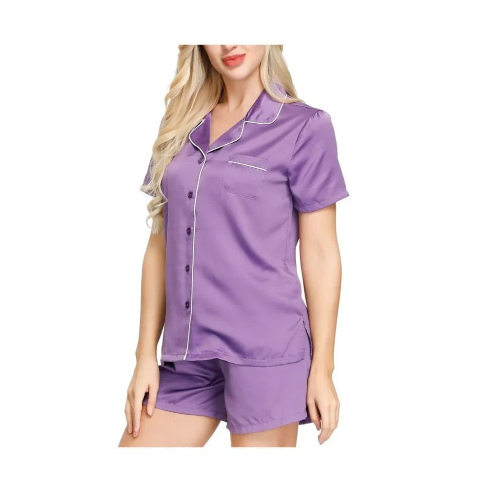 INK+IVY 100% Polyester Short Sleeve & Shorts Pajama Set Med Purple - Picture 4 of 6